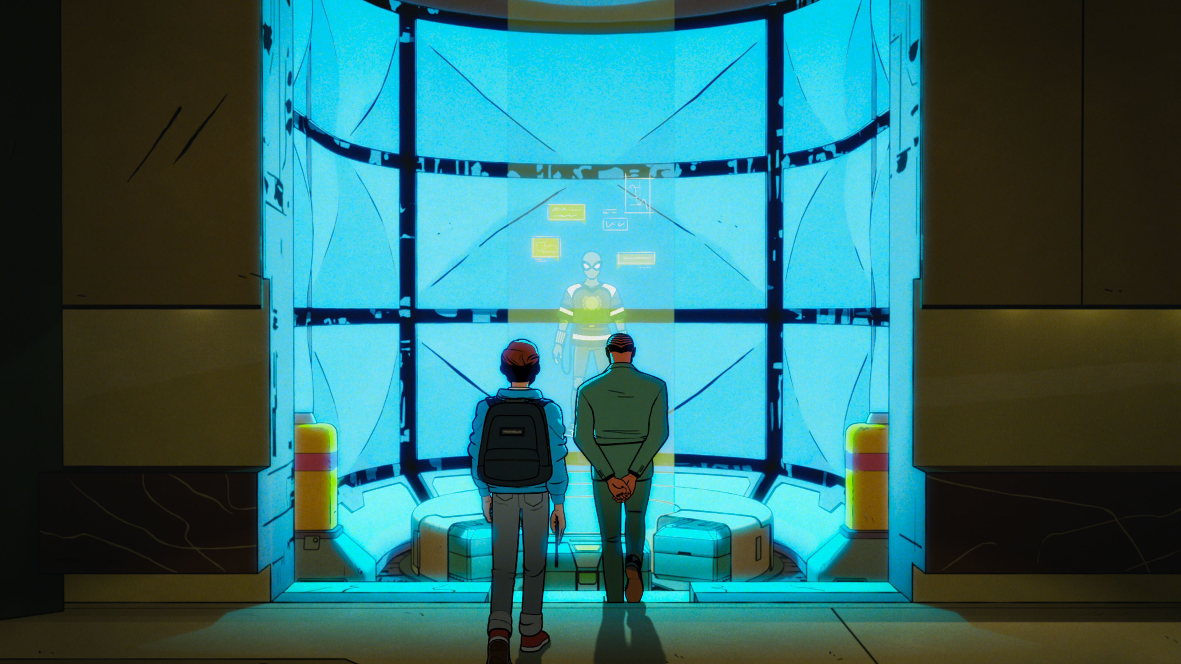 Your Friendly Neighborhood Spider-Man - Peter Parker in front of blue structure