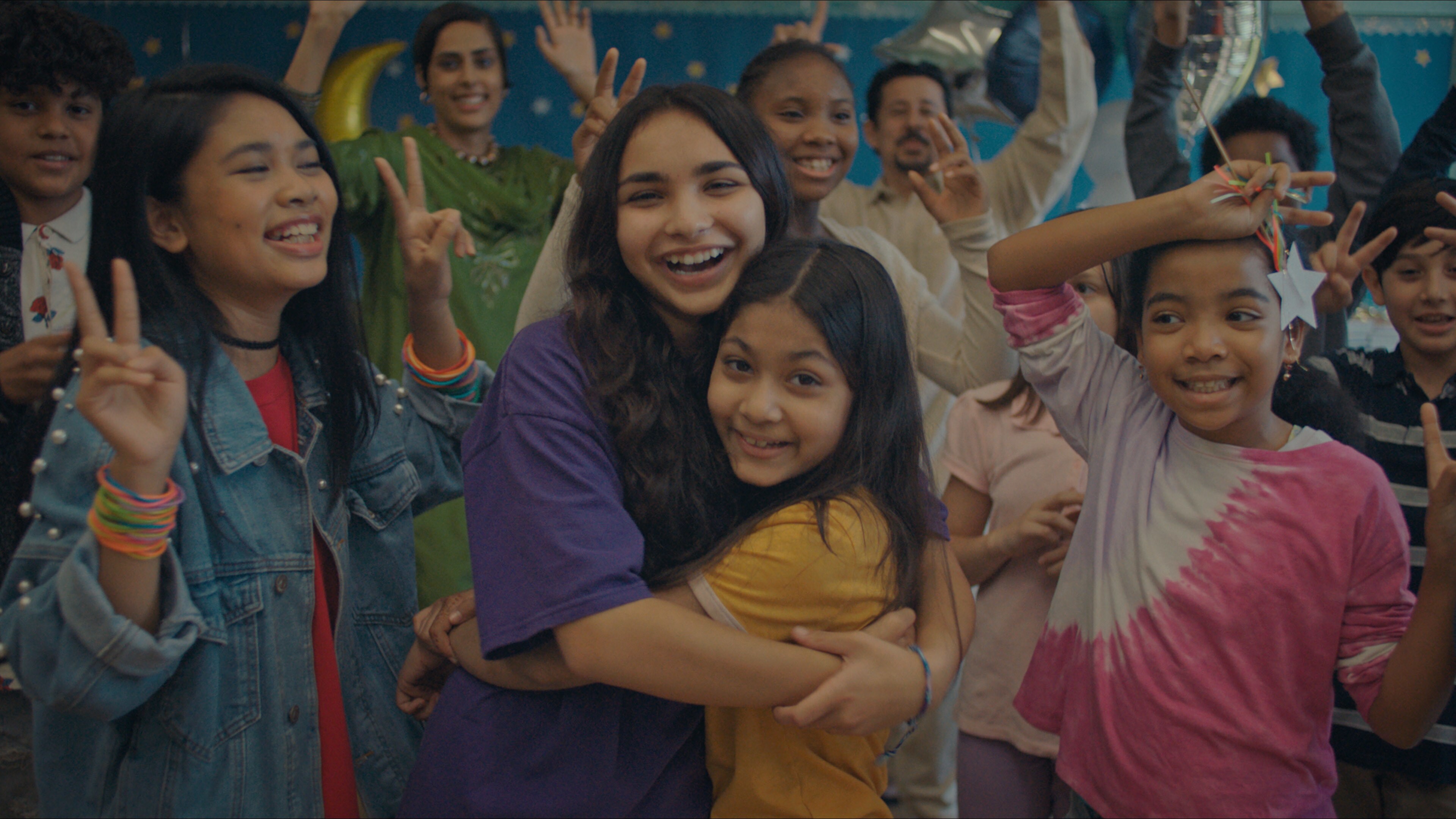 (Center, l-r): Jenna Qureshi as Zainab and Shanessa Khawaja as Ameena in Disney’s “LAUNCHPAD” Season One short, “AMERICAN EID,” Written and Directed by Aqsa Altaf. Photo courtesy of Disney. © 2021 Disney Enterprises, Inc. All Rights Reserved.