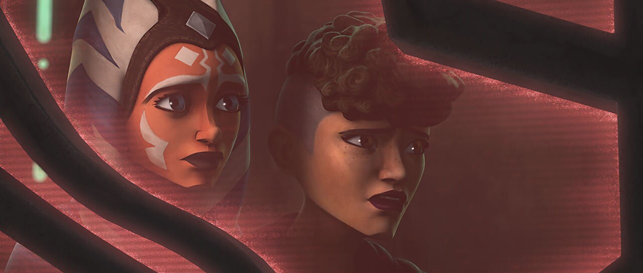 Ahsoka Tano with the Martez sisters in the Star Wars: The Clone Wars episode "Dangerous Debt"
