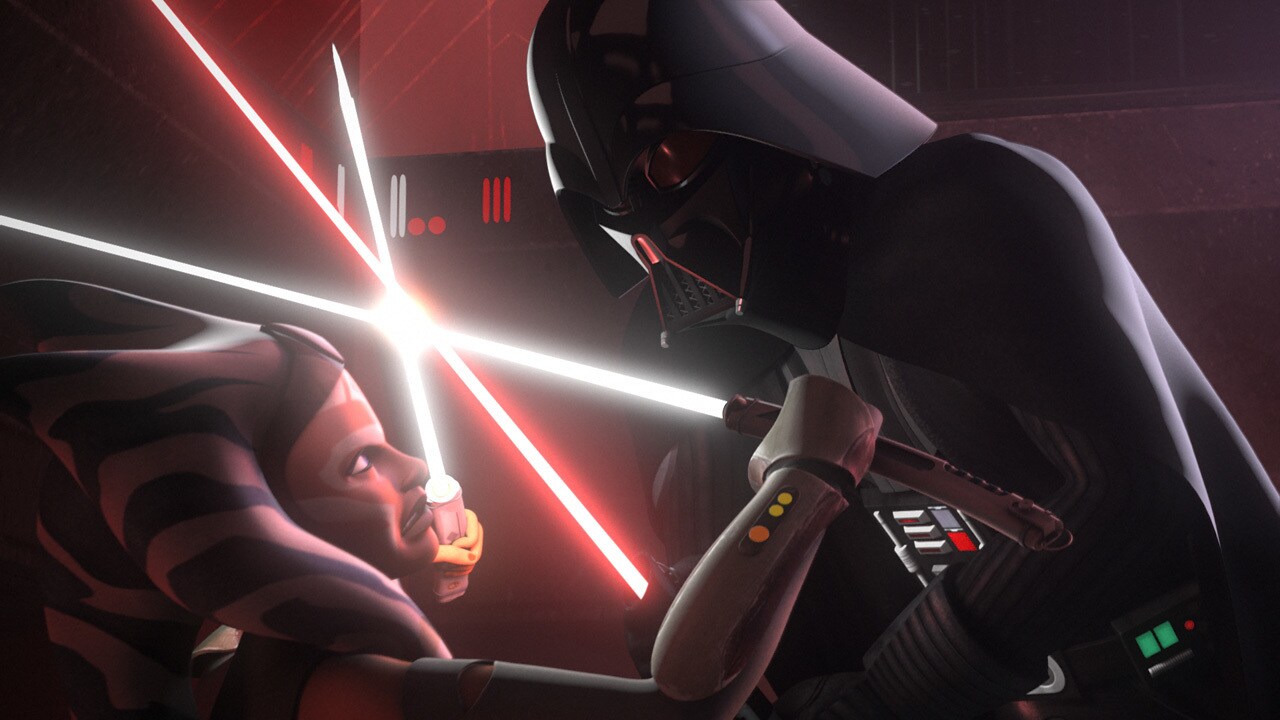 Ahsoka and Darth Vader duel in “Twilight of the Apprentice”