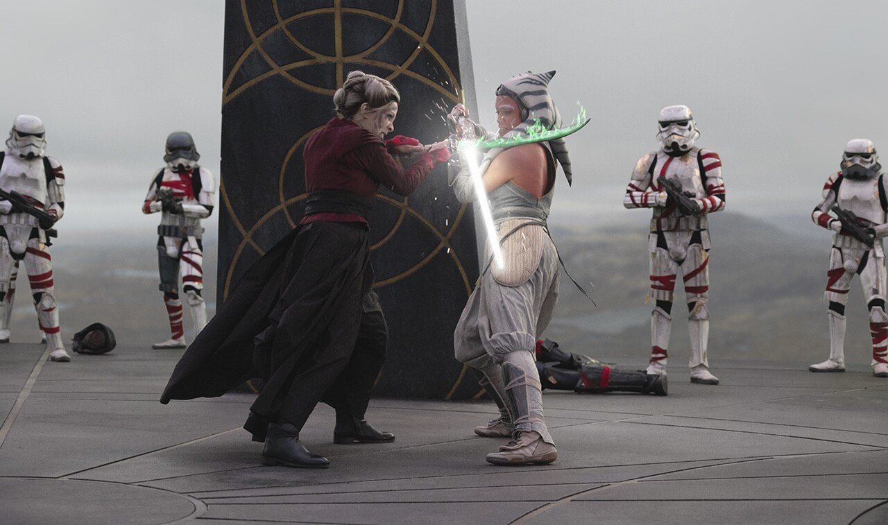 Morgan and Ahsoka duel.