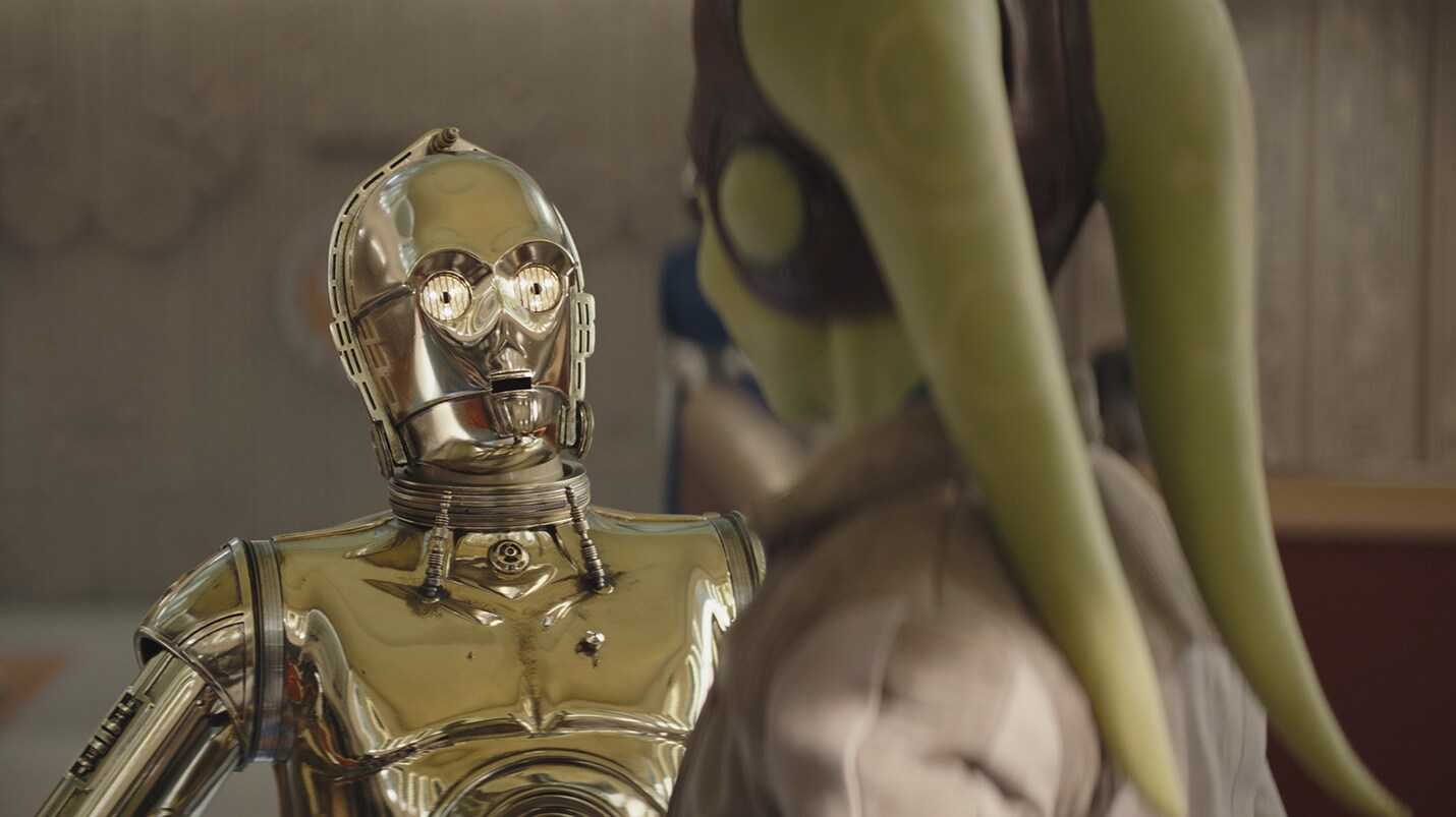 C-3PO enters and presents a data transcript, "proving" that Hera's mission to Seatos came from Leia Organa.