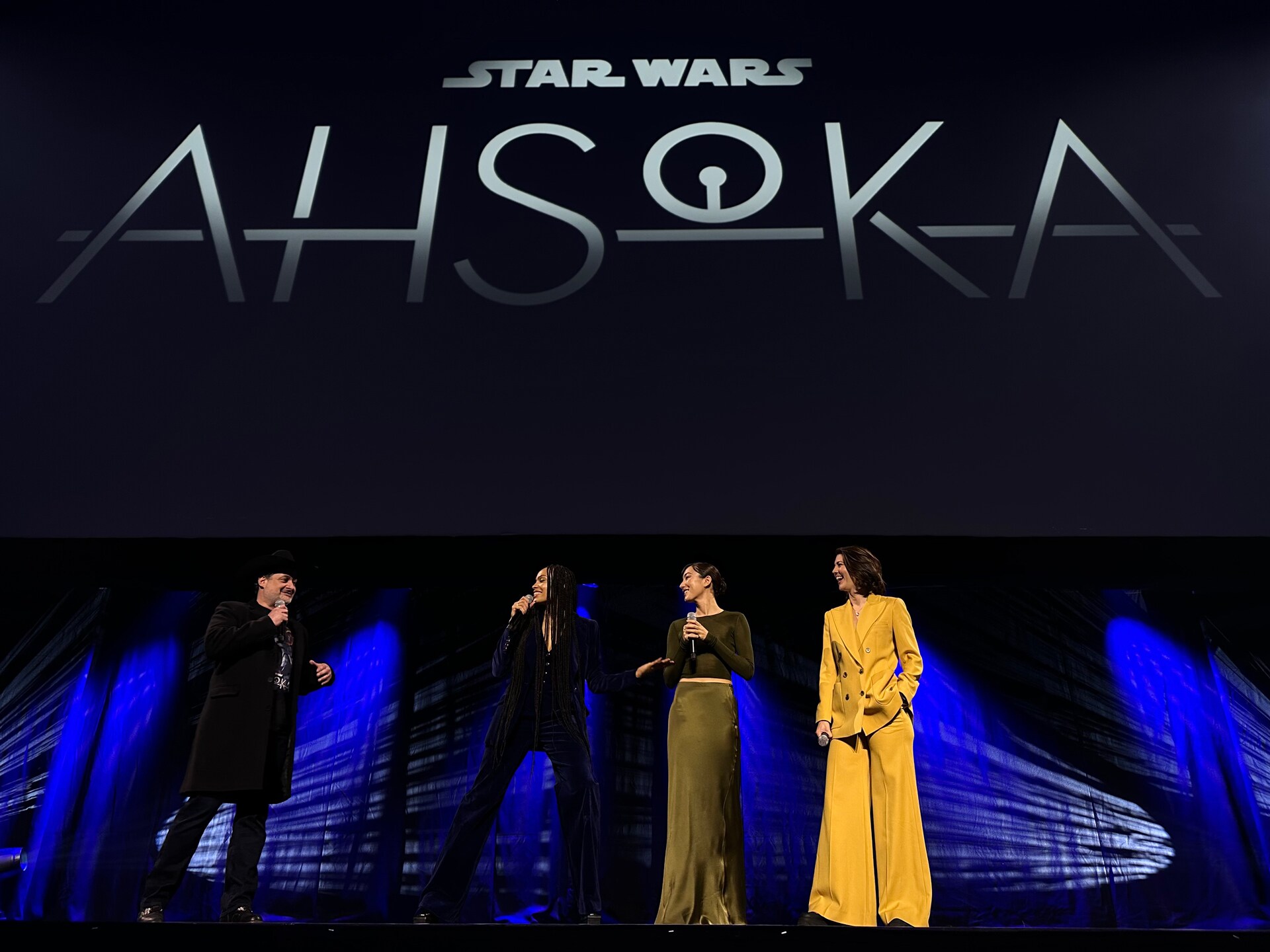 Natasha Liu Bordizzo and Mary Elizabeth Winstead join Rosario Dawson on stage for Ahsoka!