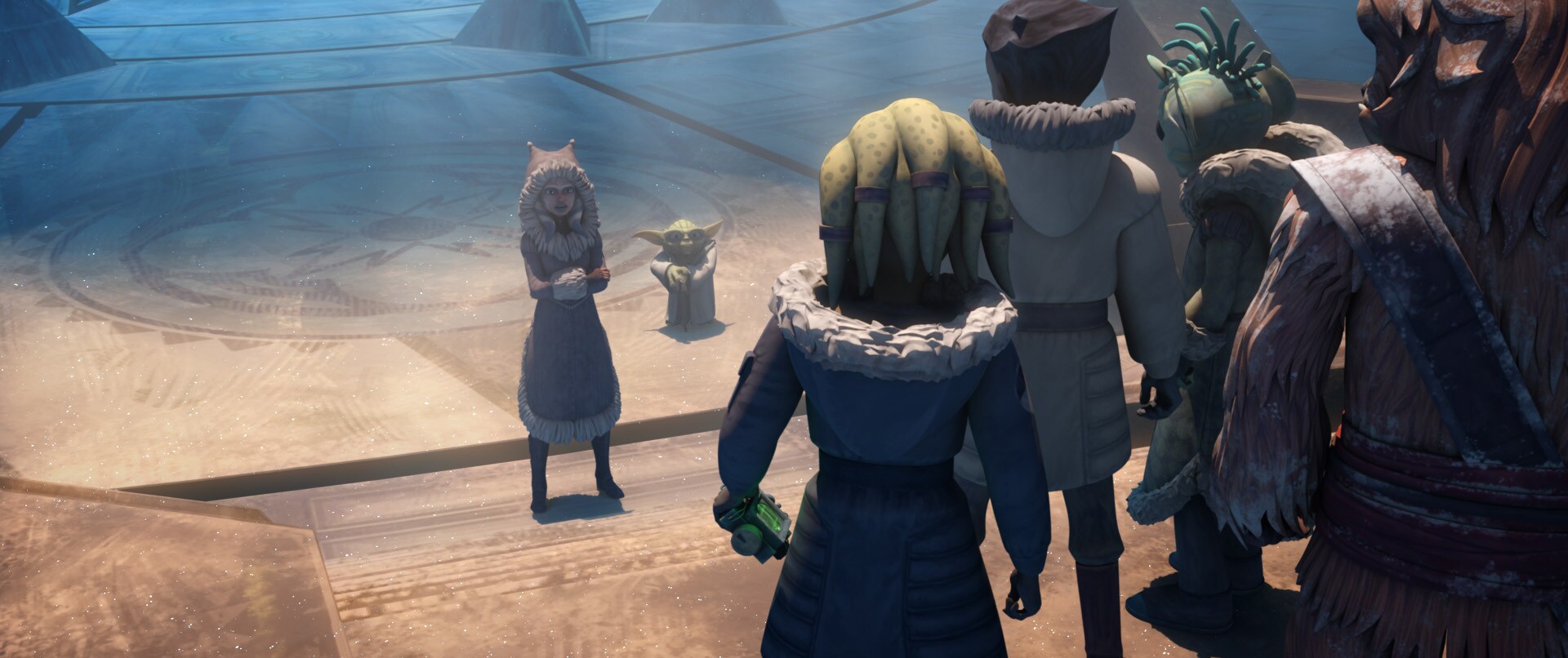 Ahsoka escorts a group of younglings to Ilum