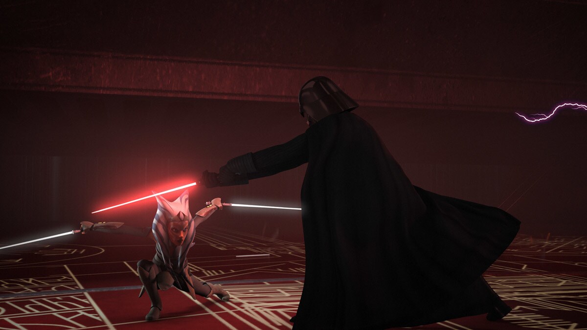 Darth Vader dueling Ahsoka Tano on Malachor Darth Vader dueling Ahsoka Tano on Malachor