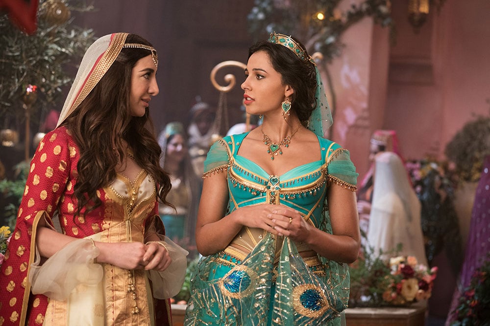 Nasim Pedrad as Dalia and Naomi Scott as Jasmine in Aladdin