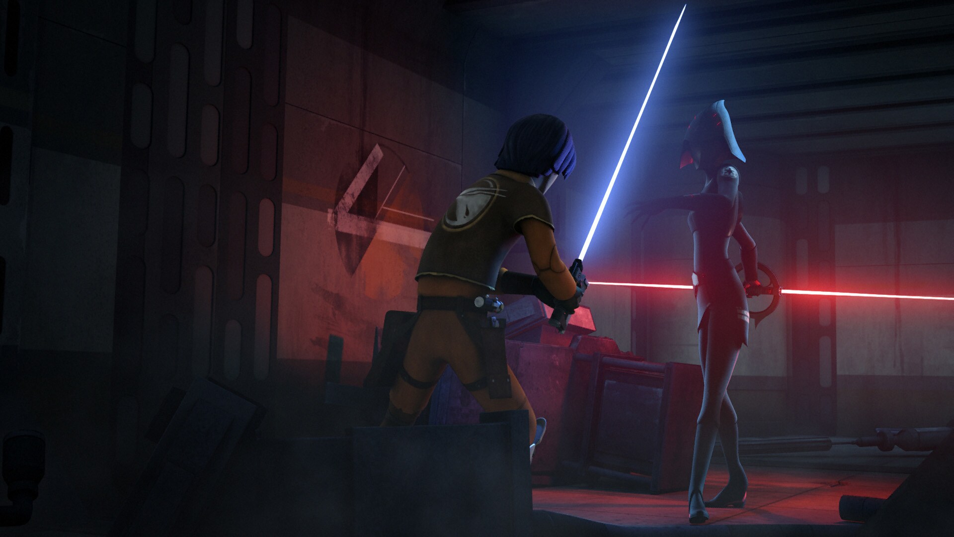 Ezra ignites his lightsaber while Sabine holds off the seeker droids. Both are overpowered and ma...