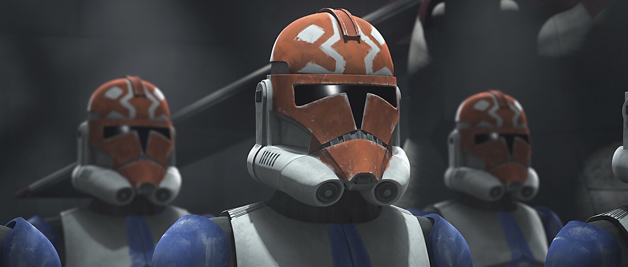 A close up of the Clone Troopers' helmets.