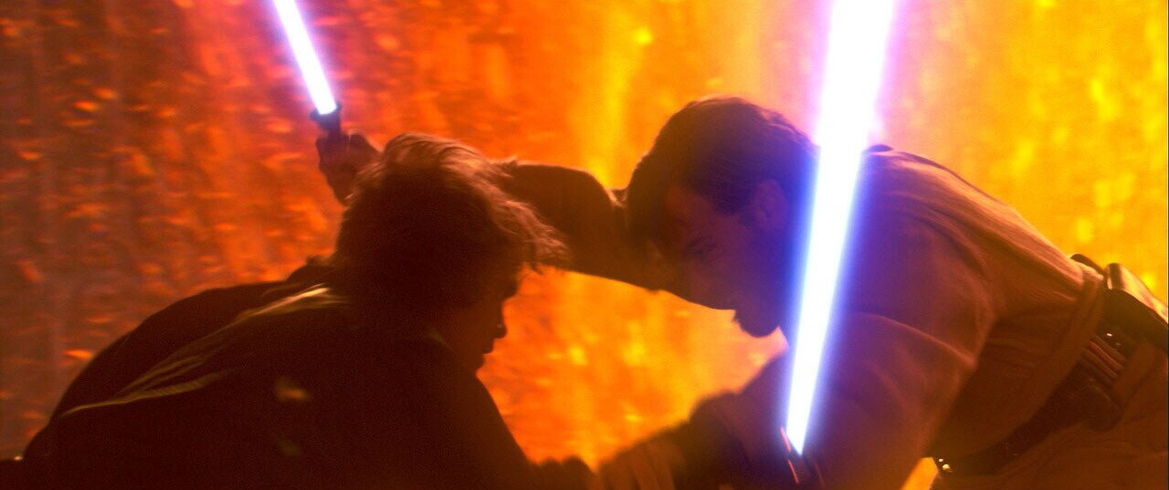 Anakin and Obi-Wan duel
