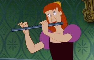 Anastasia playing the flute in purple dress in the animated movie "Cinderella"