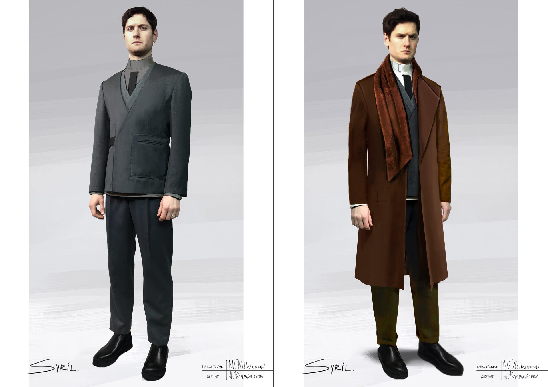 Concept art of Syril Karn's Ghorman clothing by Michael Wilkinson and Andrei Riabovitchev.