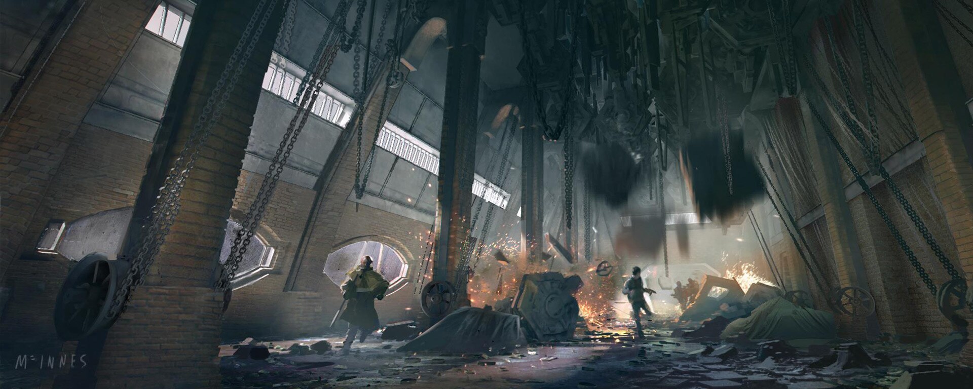 Concept artist Scott McInnes illustrates the vacant warehouse where Cassian Andor (Diego Luna) first meets a mysterious buyer, Luthen Rael (Stellan Skarsgård).