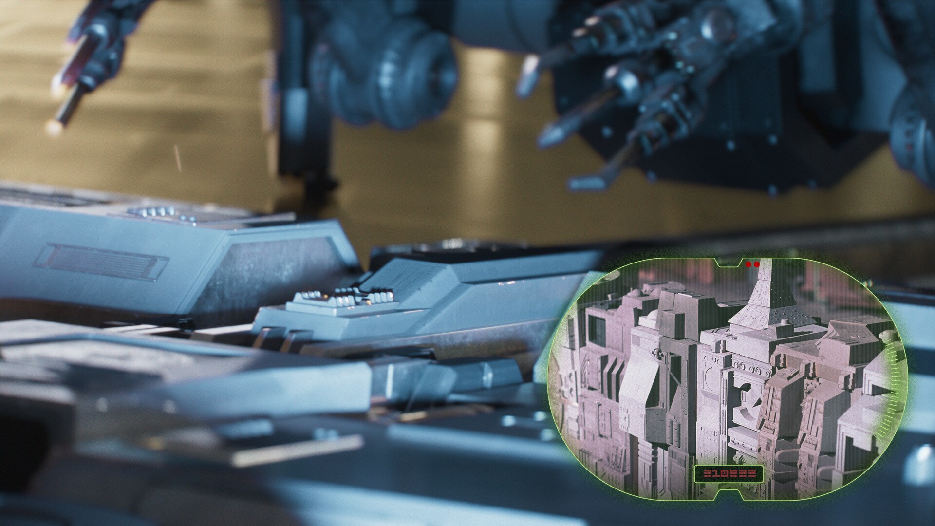 Digital modular blocks from the original Death Star trench run miniature were added to the under-...