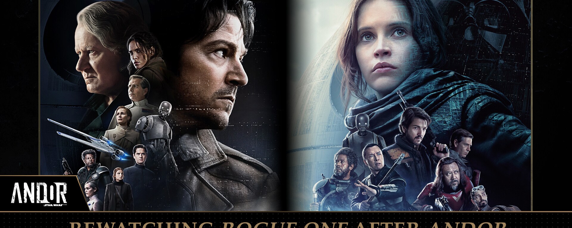 Rewatching Rogue One after Andor title, with Andor and Rogue One posters