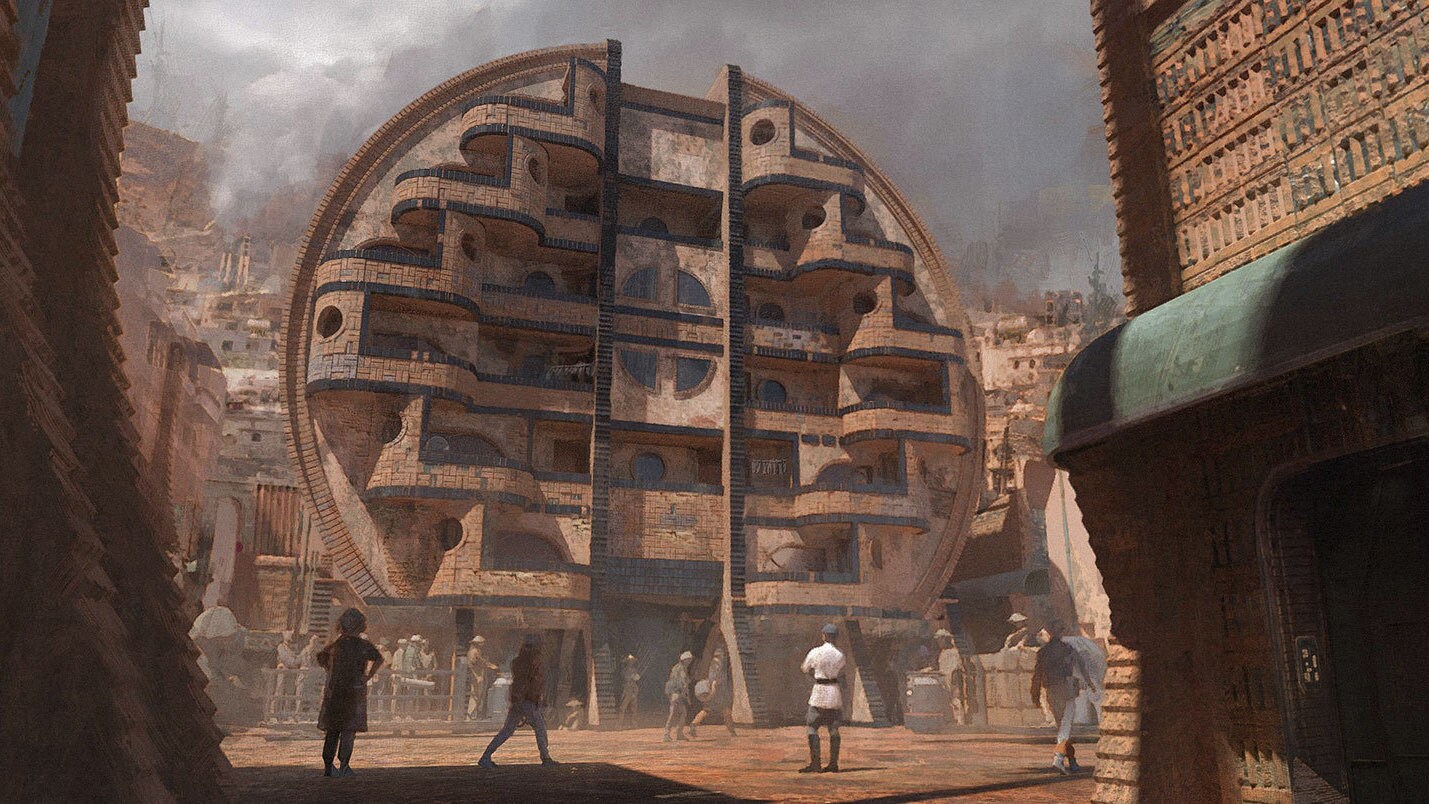 Concept art of the Ferrix hotel by Chester Carr.