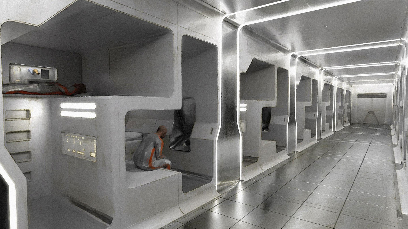 Concept art of Narkina 5's pods by Chester Carr.