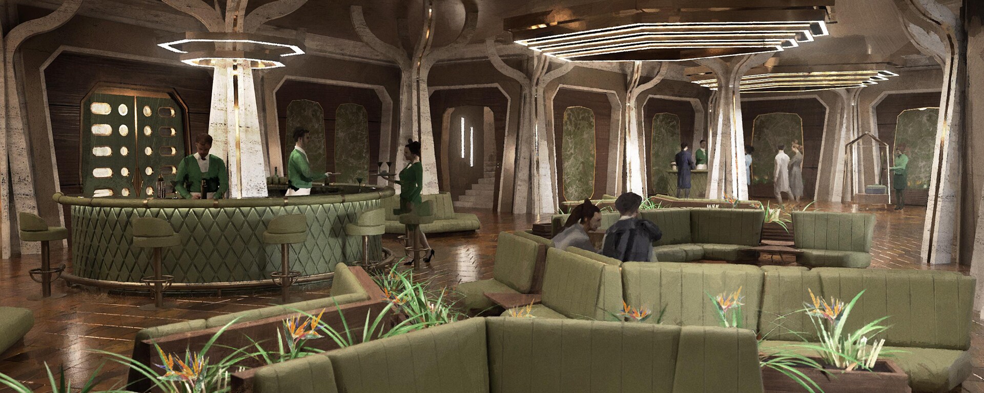 Andor Season 2 concept art of a Ghorman cafe