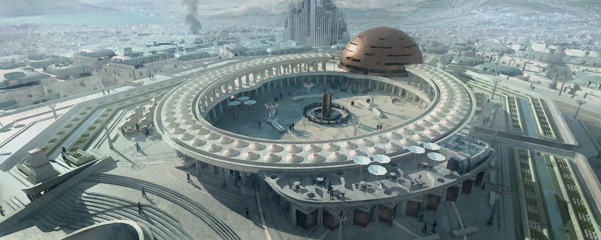 Andor Season 2 concept art of the Palmo main plaza on Ghorman