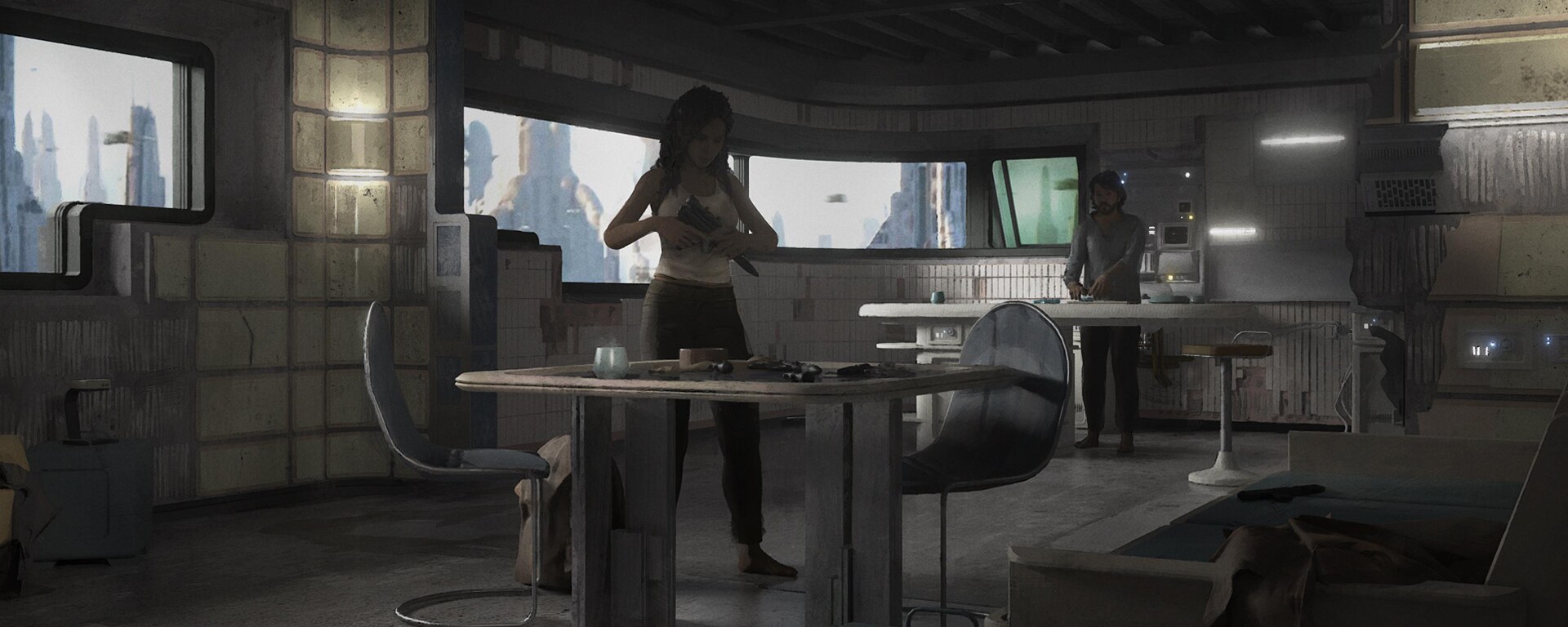 Andor Season 2 concept art of the interior of the Coruscant safehouse