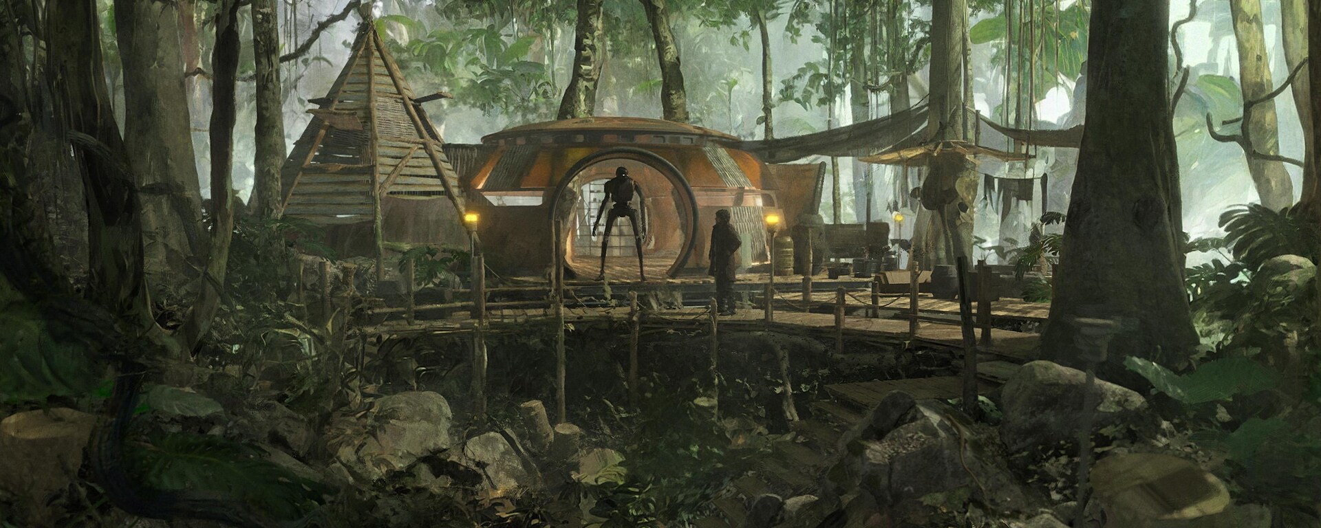 Andor Season 2 concept art of the rebel camp on Yavin