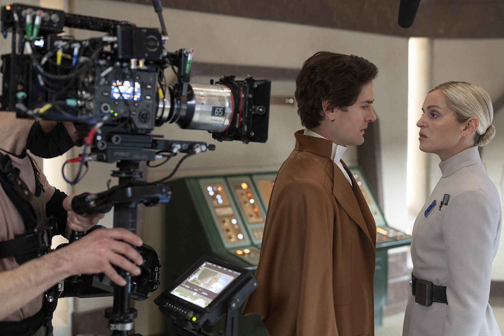 Denise Gough and Kyle Soller on the set of Andor season 2.