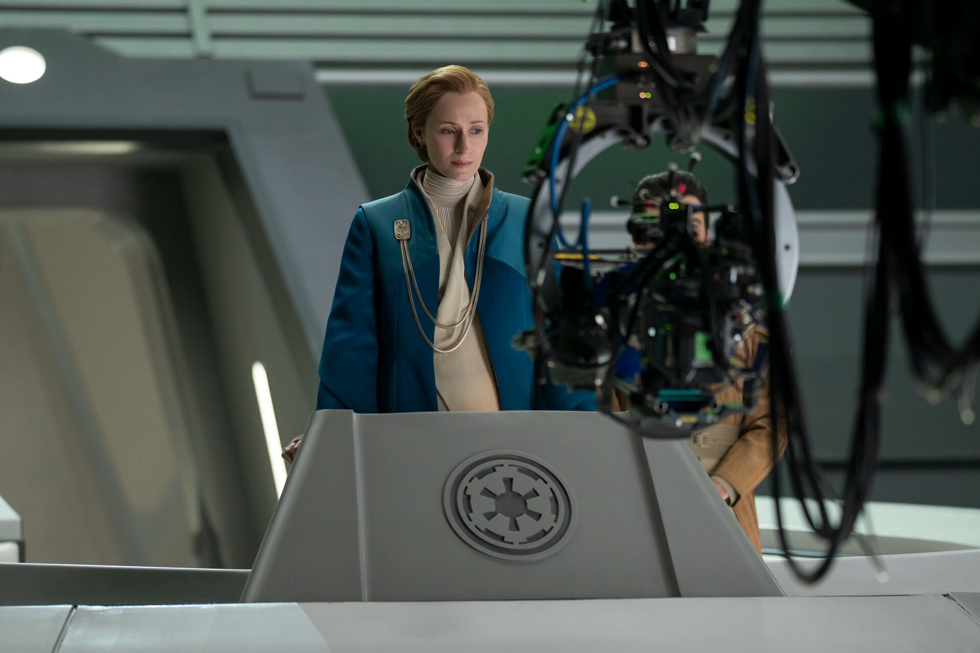 Genevieve O’Reilly as Mon Mothma on the set of Andor season 2.