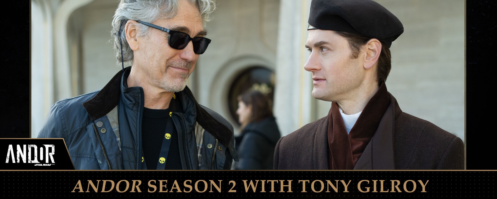 Tony Gilroy and Kyle Soller on the set of Andor season 2.