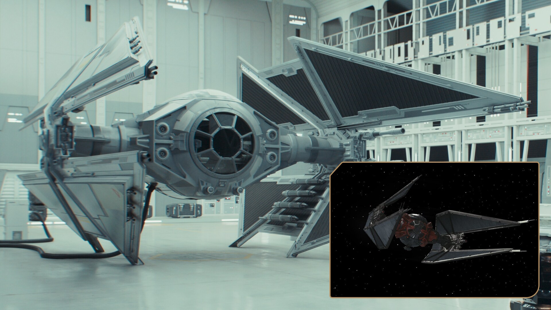 The TIE Avenger prototype design, partially inspired by Kylo Ren’s TIE Whisper from Star Wars: The Rise of Skywalker.