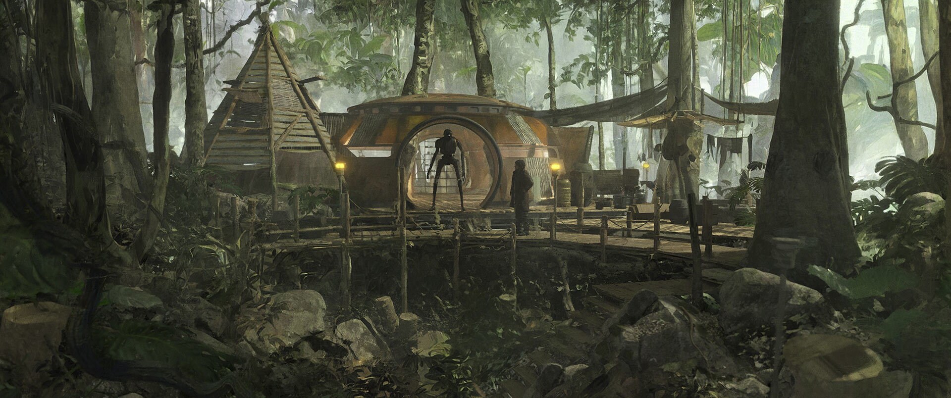 Cassian's Yavin home concept art by Chester Carr.