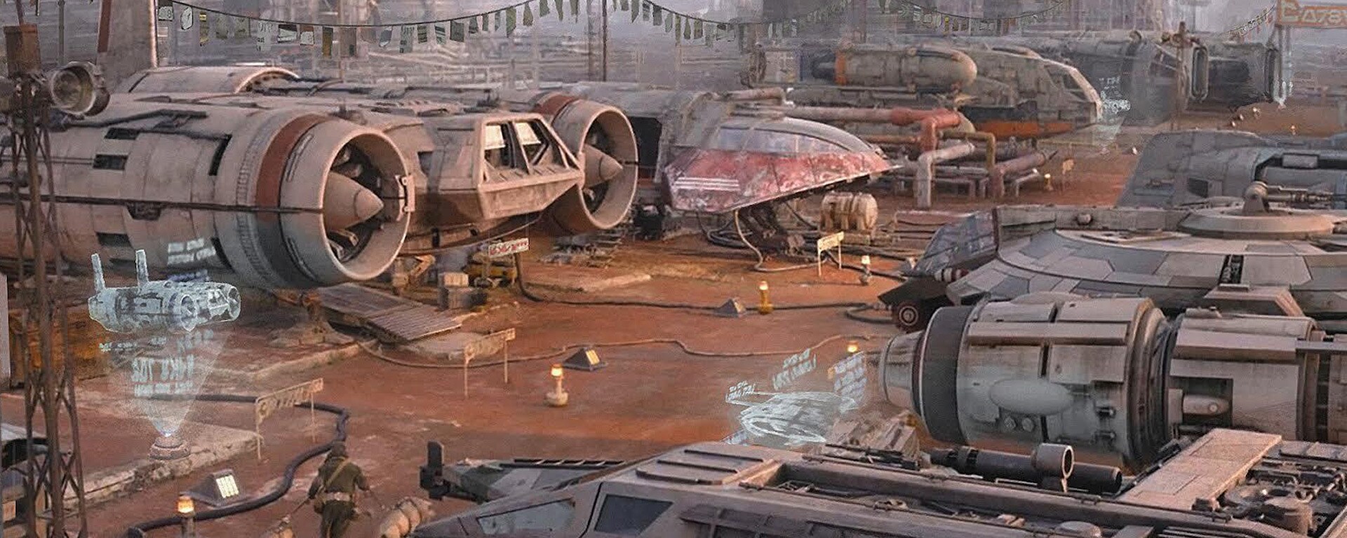 The community of Ferrix is nearly unchanged from concept artist Chester Carr’s illustration to the final set build.