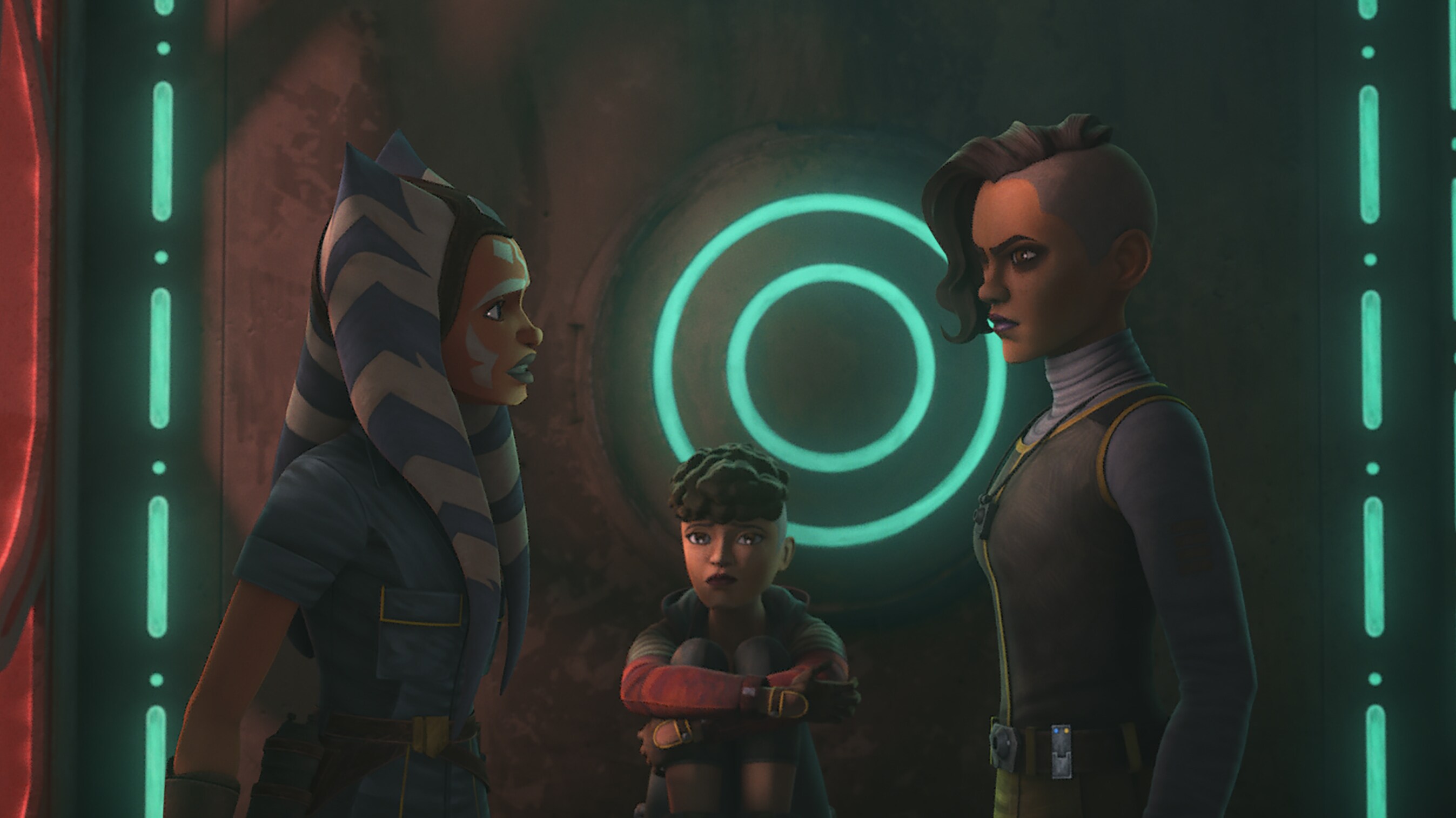 Ahsoka, Rafa and Trace are imprisoned by the Pikes in STAR WARS: THE CLONE WARS, exclusively on Disney+.