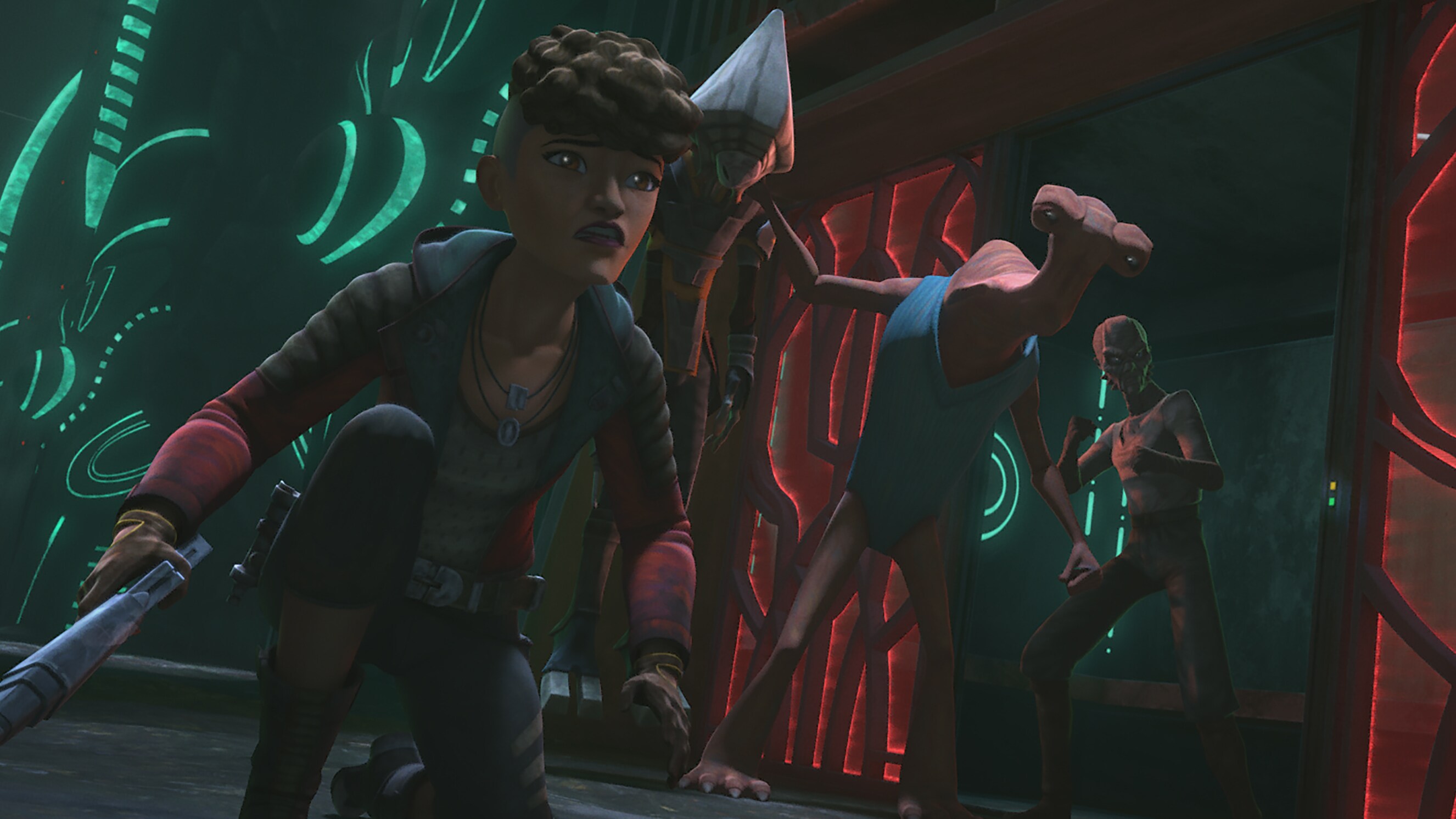 Trace tries to escape from the Pikes in STAR WARS: THE CLONE WARS, exclusively on Disney+.