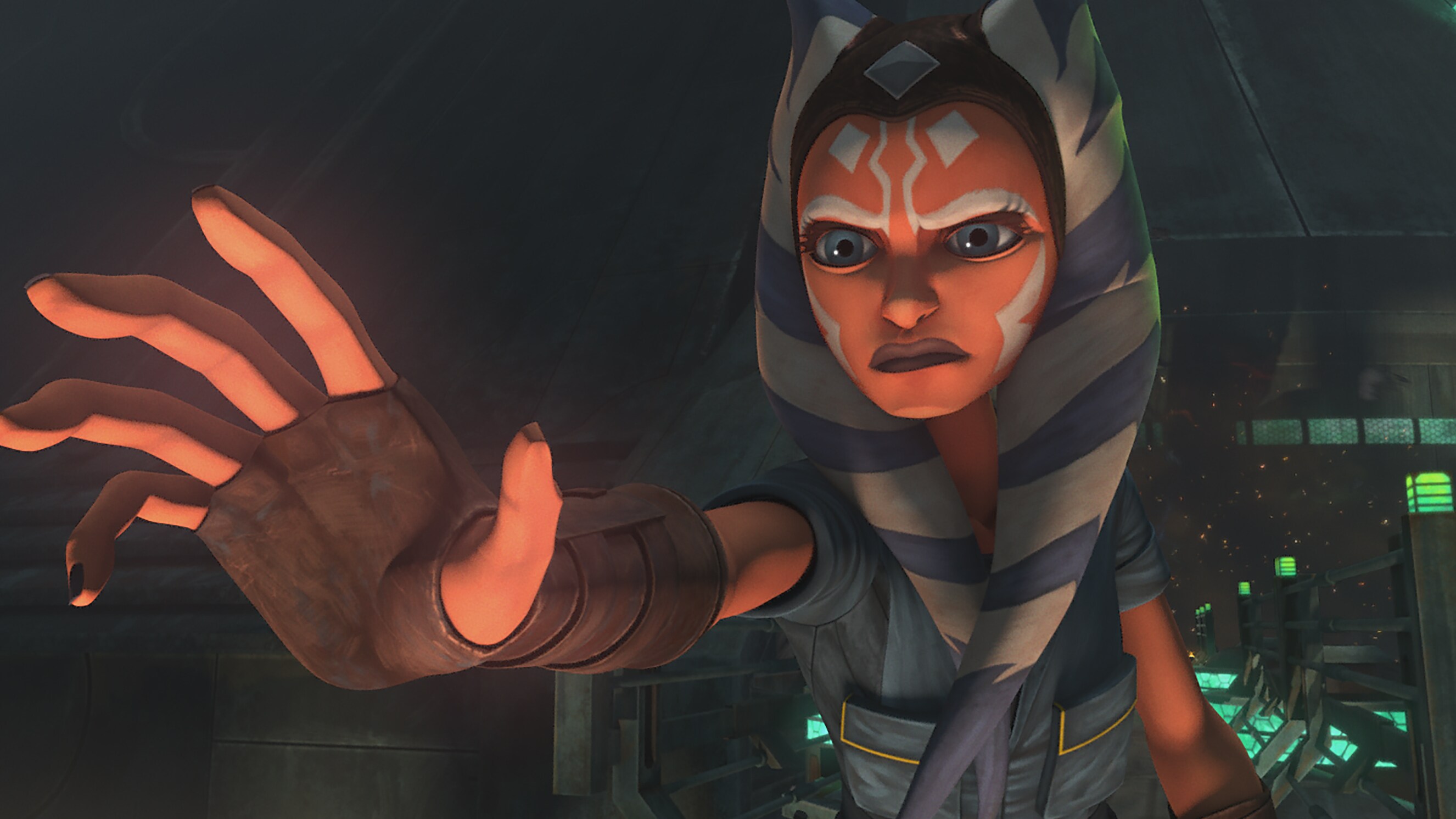 Ahsoka tries to evade the Pykes in STAR WARS: THE CLONE WARS, exclusively on Disney+.
