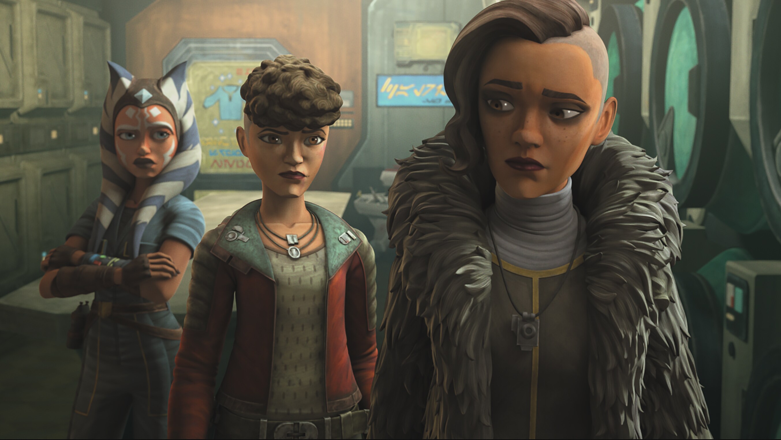 Ahsoka Tano and sisters Trace and Rafa Martez in STAR WARS: THE CLONE WARS, exclusively on Disney+.