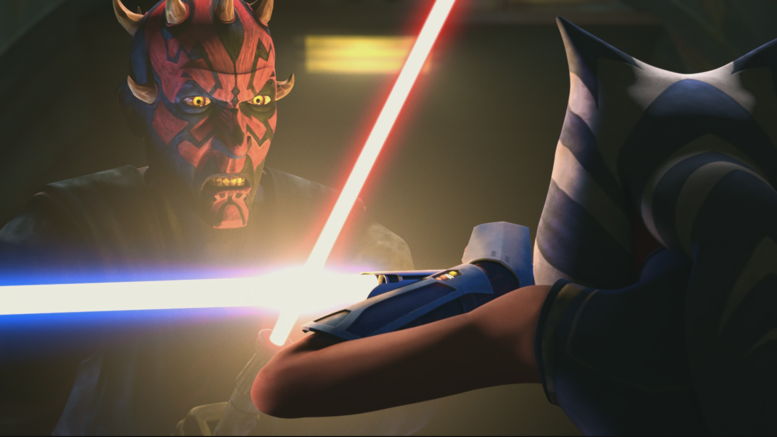 Maul and Ahsoka in STAR WARS: THE CLONE WARS, exclusively on Disney+.