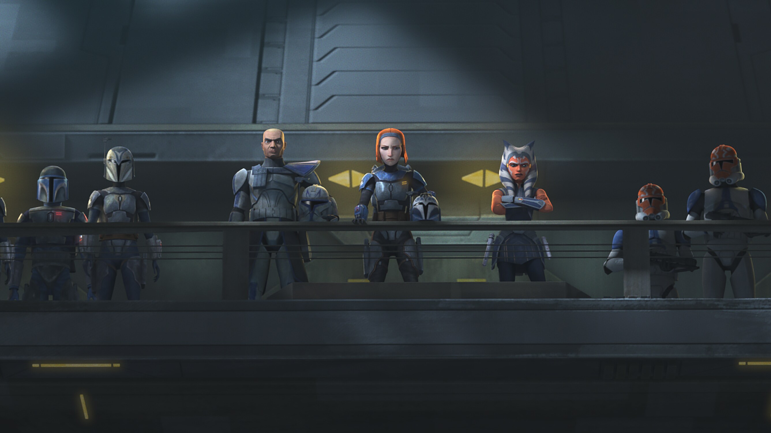 Rex, Bo-Katan, Ahsoka and their forces prepare to confront Maul in STAR WARS: THE CLONE WARS, exclusively on Disney+.
