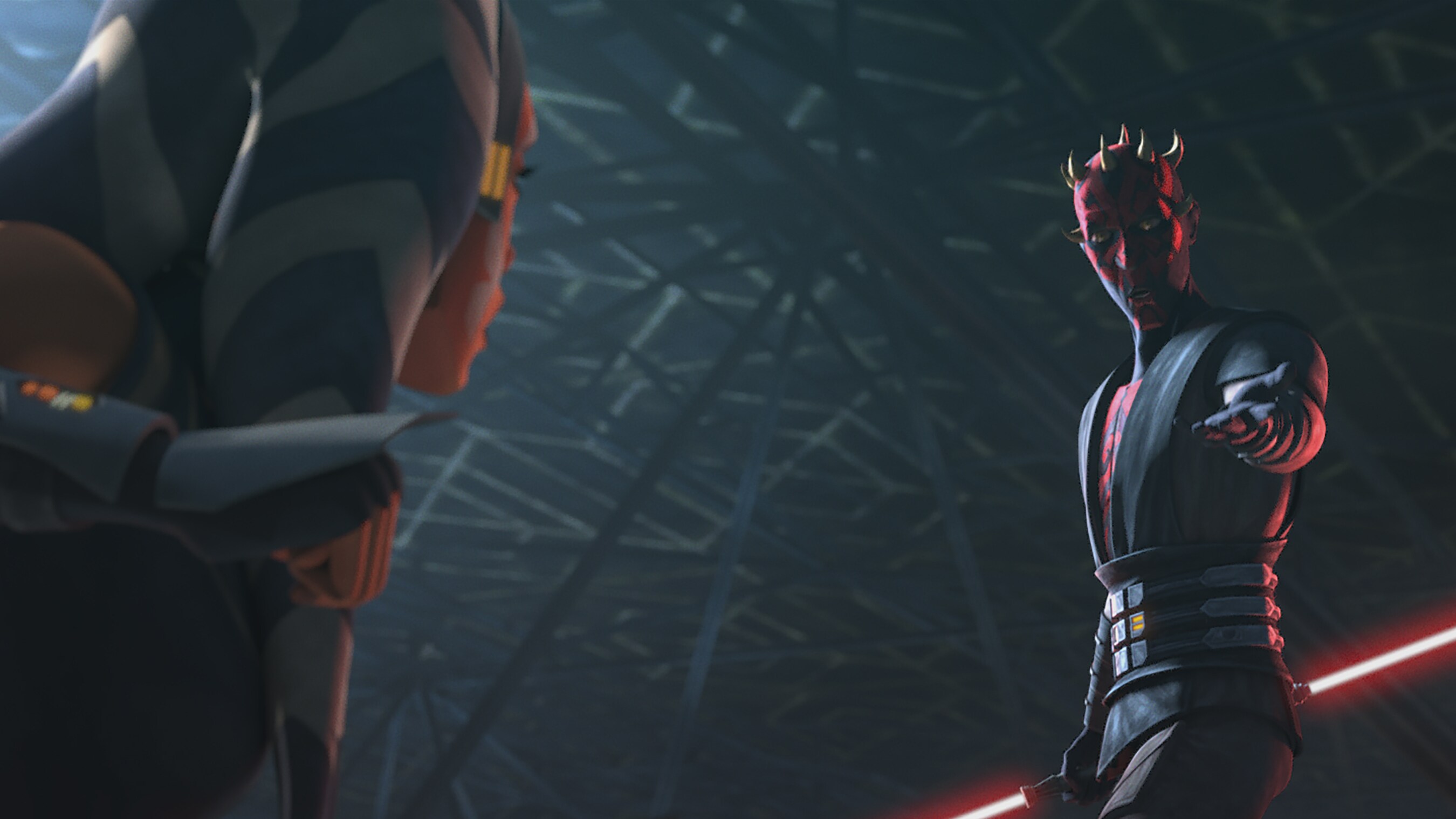 Ahsoka and Maul in STAR WARS: THE CLONE WARS, exclusively on Disney+.