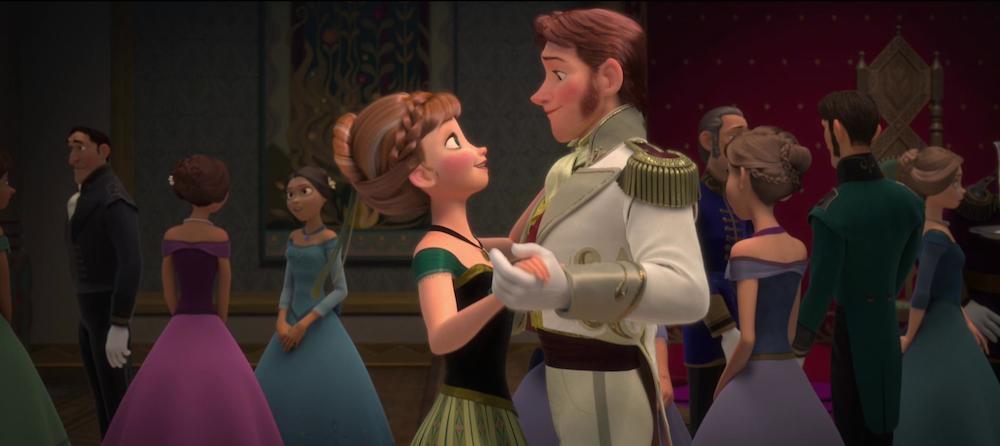 Animated characters Anna and Hanz dancing in the film "Frozen"