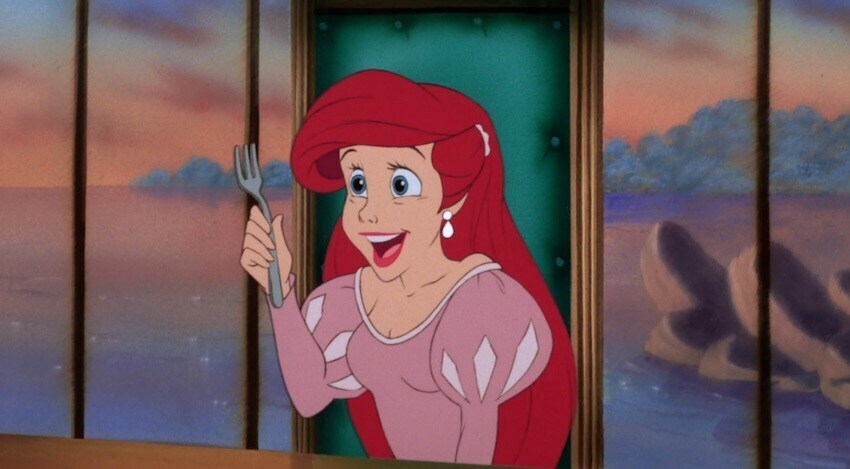 Ariel with dinglehopper in the animated movie "The Little Mermaid"