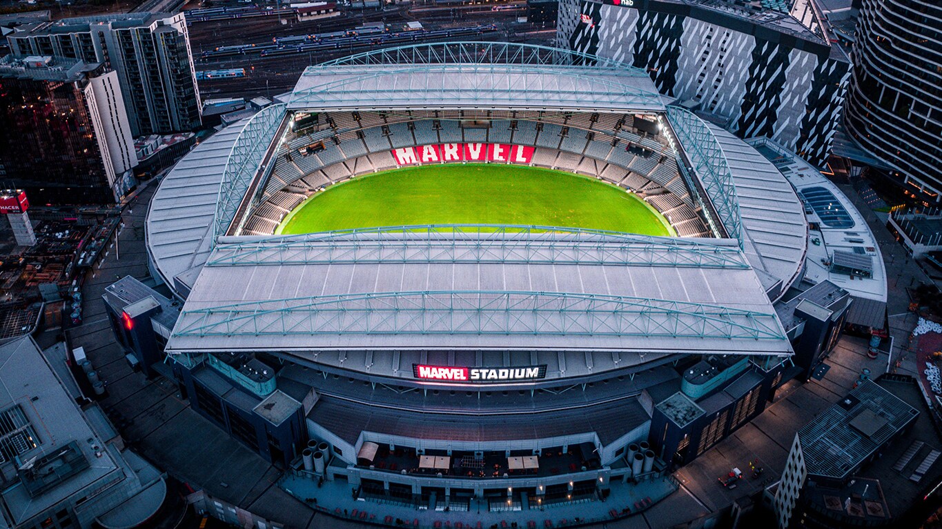 An aerial view of Marvel Stadium in Melbourne, Australia.