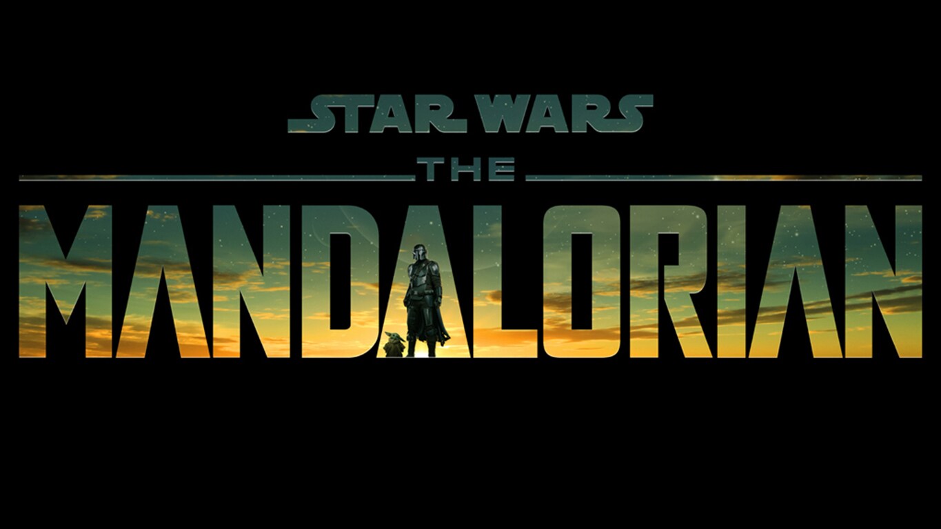 The Mandalorian title treatment, with The Mandalorian and Grogu standing within the letter A.