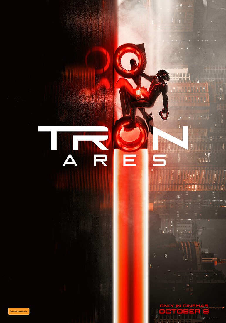 The official movie poster for Disney's Tron: Ares - coming to Australia & New Zealand cinemas in October.