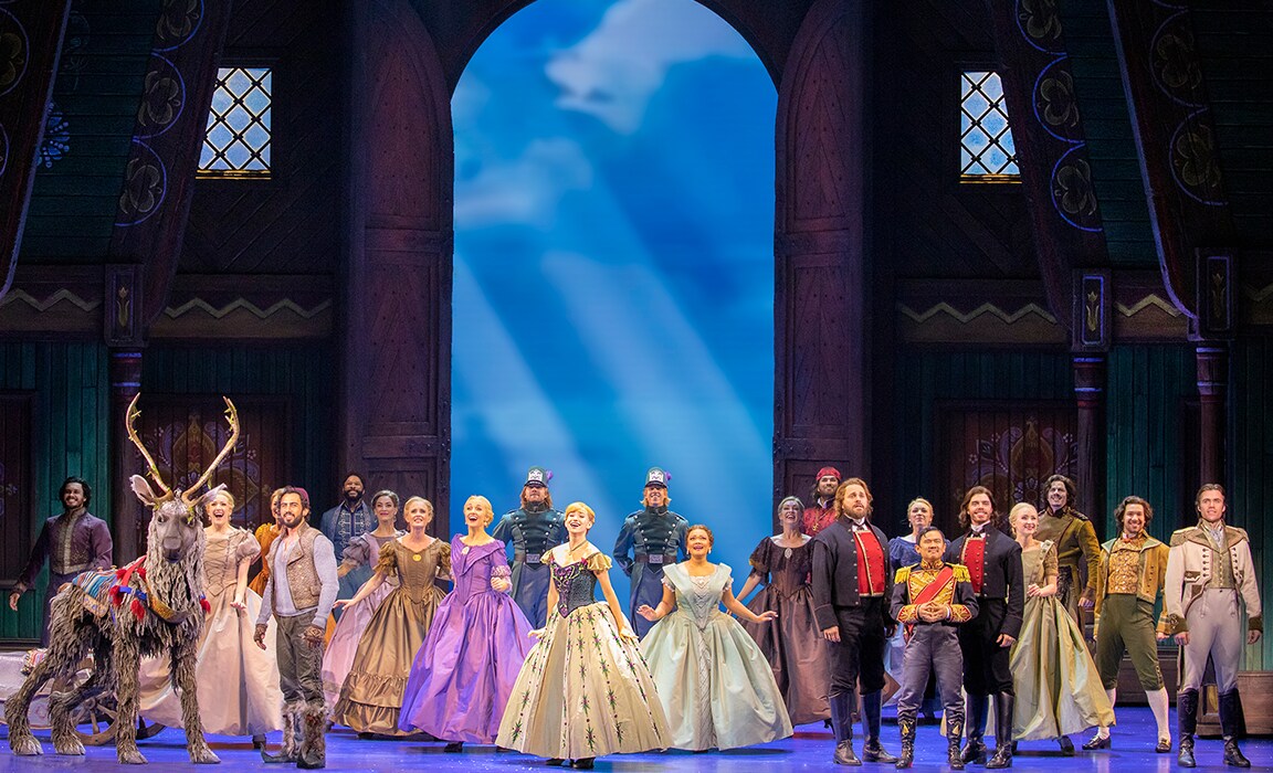 Photo of the many of the Australian cast of Frozen the Musical on stage