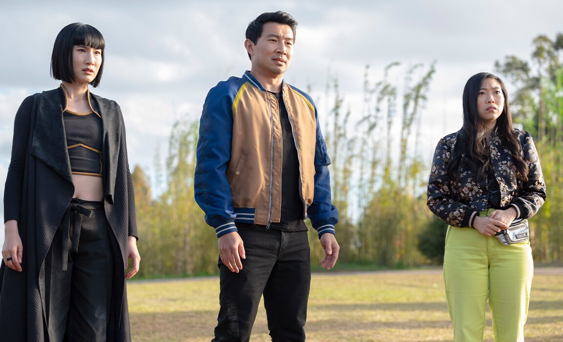 Meng’er Zhang, Simu Liu and Awkwafina in Shang-Chi and The Legend of The Ten Rings