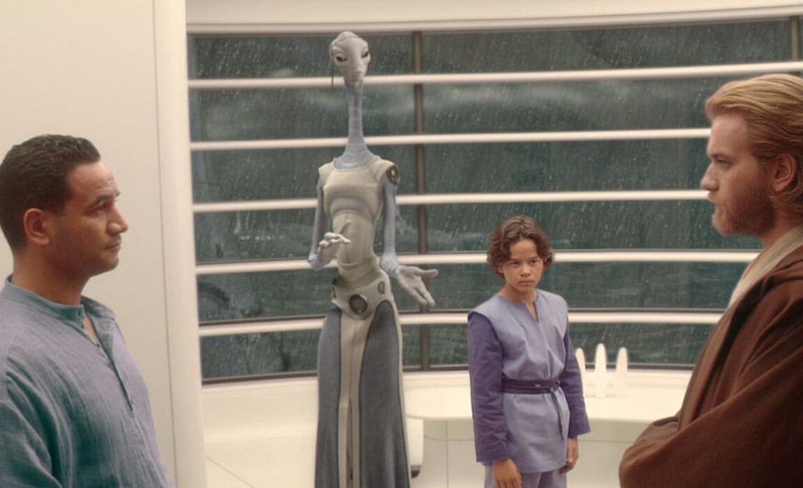 Temuera Morrison, Daniel Logan and Ewan McGregor in a scene from Star Wars: Episode II - Attack of the Clones