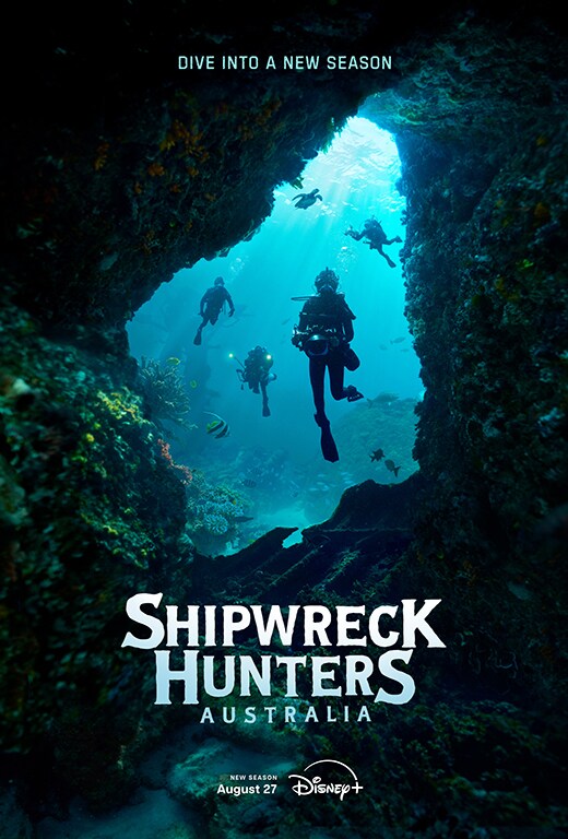 A poster for Season 2 of Shipwreck Hunters Australia, streaming soon on Disney+.