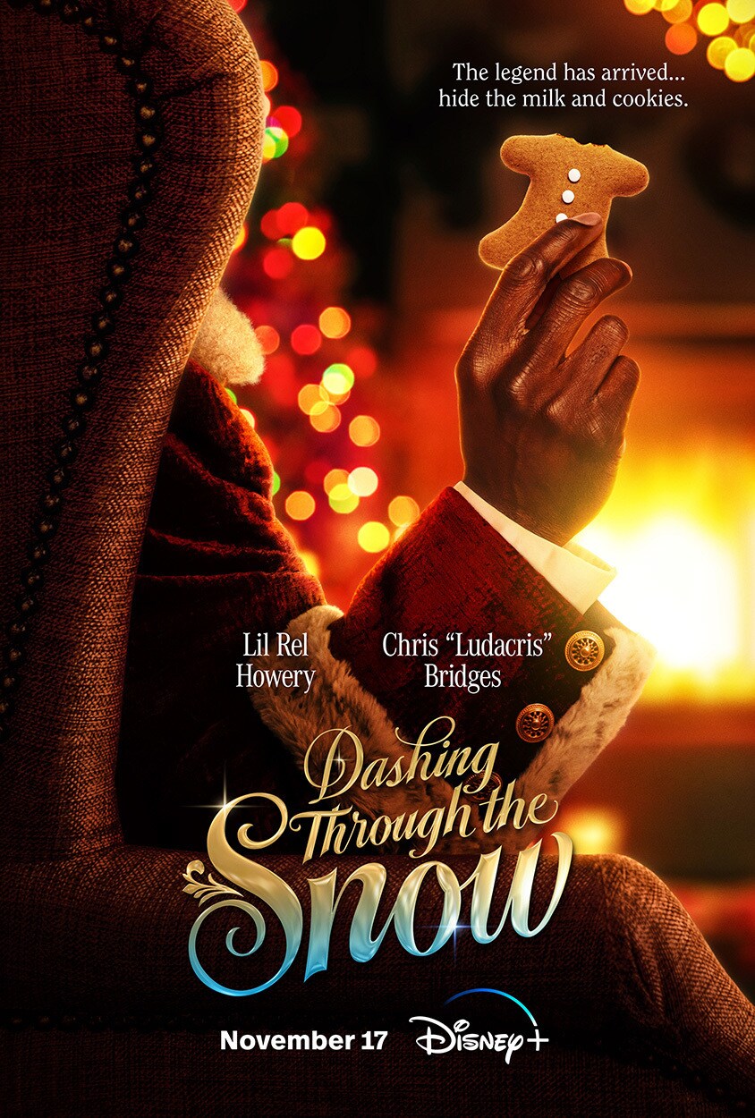 A promotional image for Dashing Through The Snow, streaming on Disney+