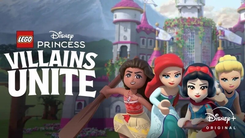 A thumbnail image for LEGO Disney Princess Villains Unite, now streaming on Disney+.