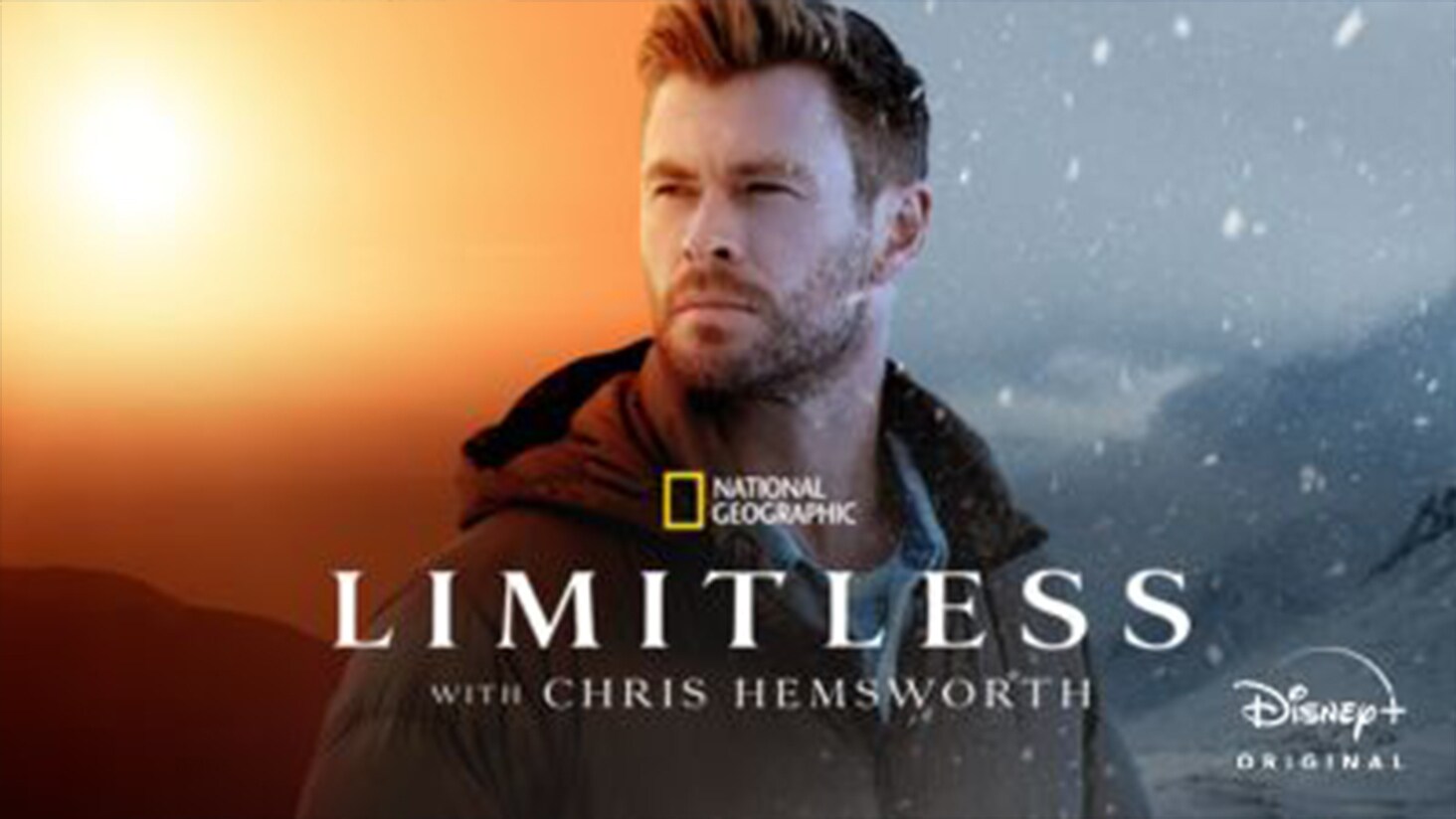 An image of Chris Hemsworth split between an image of a hot arid landscape and frozen snowing landscape.