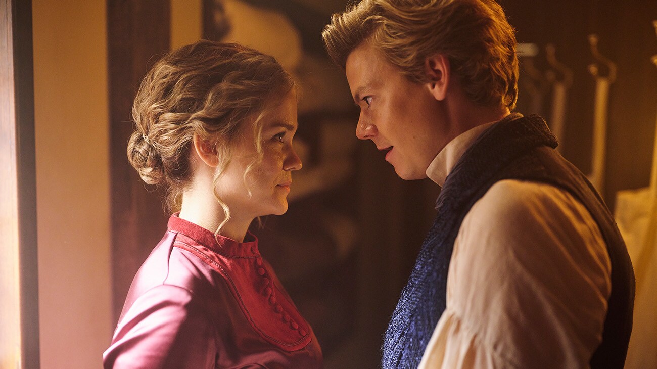 Maia Mitchell and Thomas Brodie-Sangster in a scene from season 2 of The Artful Dodger on Disney+.